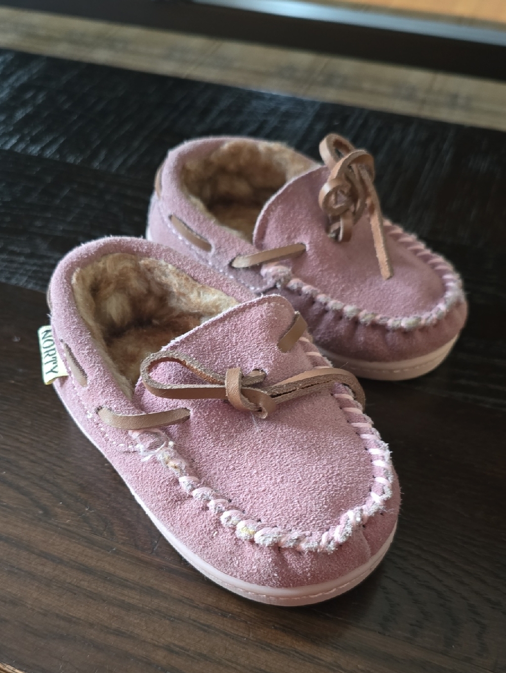 Kids Pink Moccasin Slippers with Faux Fur Lining